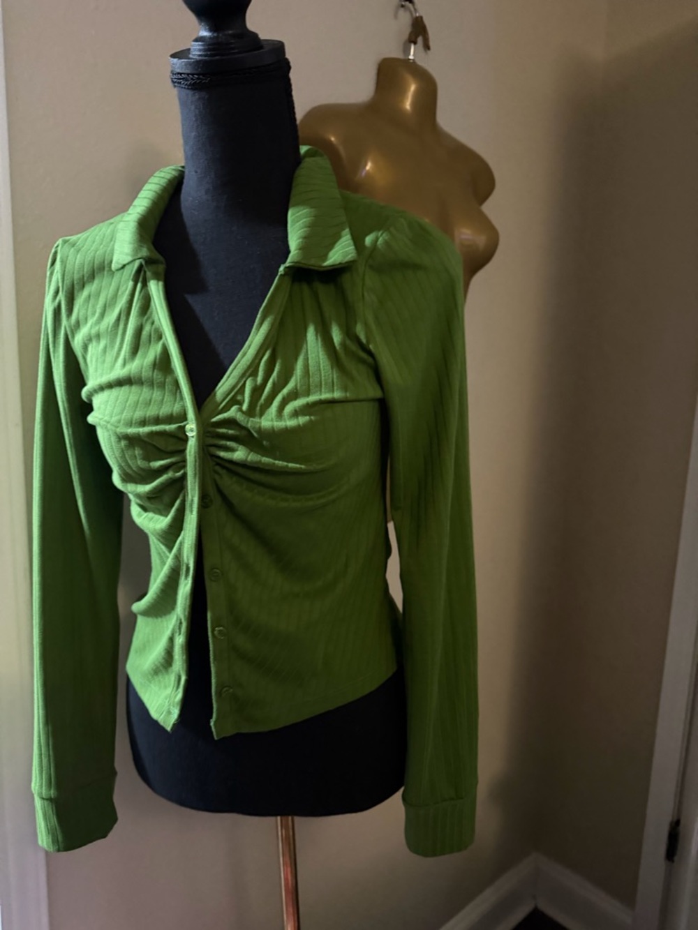 Almost Famous Lime Green Ruched Button-Down Shirt